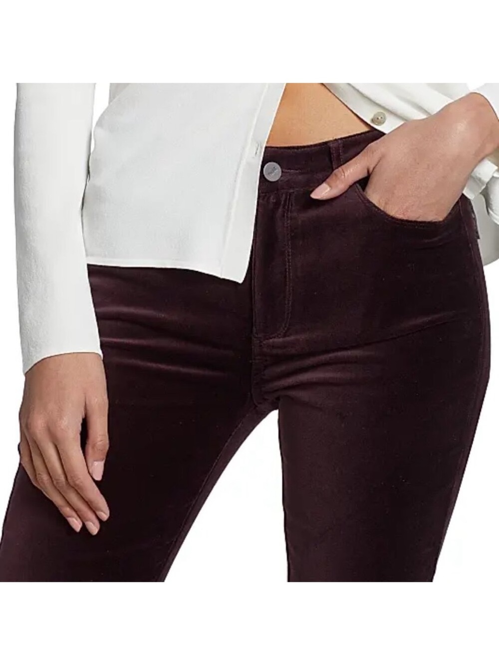 Paige Claudine High Rise Ankle Length Flare Pant in Black Cherry Size 28 Velvet - Picture 4 of 13